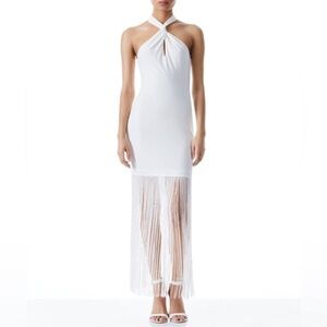 NWOT RARE Alice + Olivia White Fringe Dress – Size 4 (Fits Like Small)